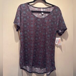 LuLaRoe Short Sleeve Classic Tee Top - Blue and Pink Pattern